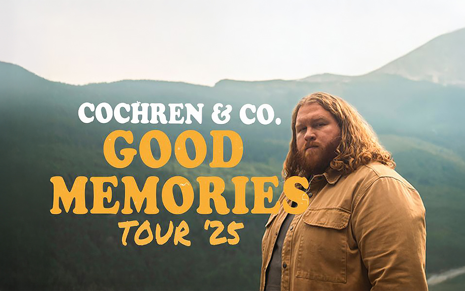 Cochren & Co. Good Memories Tour '25 promotional image featuring lead singer Michael Cochren standing in front of a scenic mountain landscape, with bold yellow tour text overlaid.