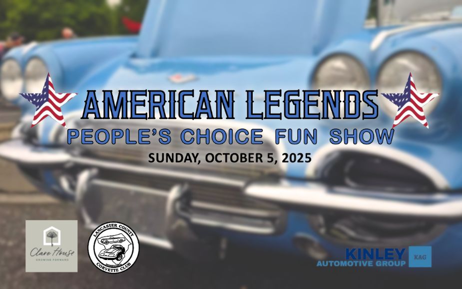 Car Show Flyer "American Legends" with blue antique corvette blurred in background.