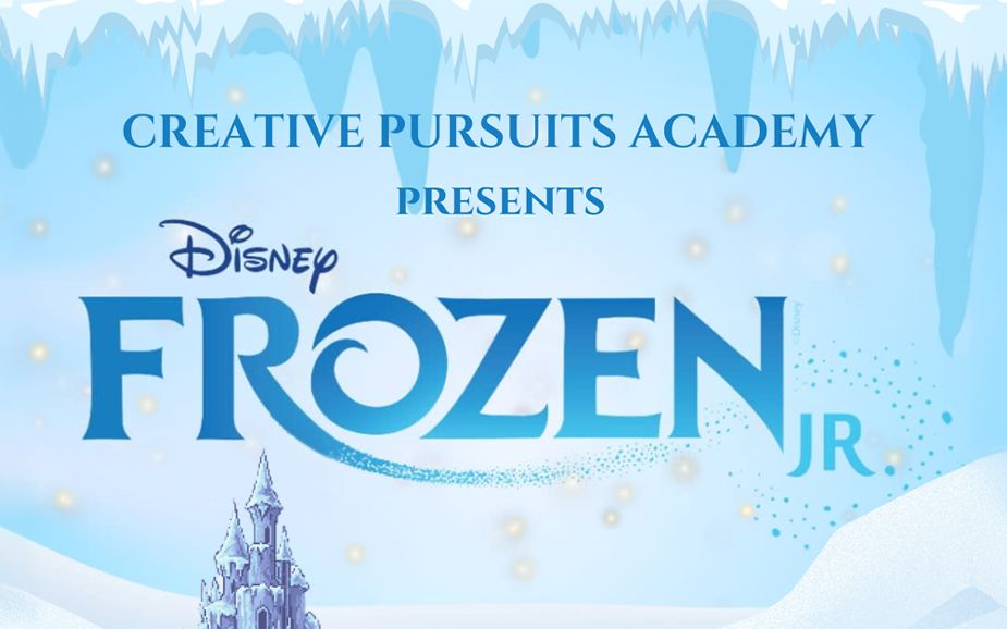 Frozen Jr Camp logo with blue icy background.