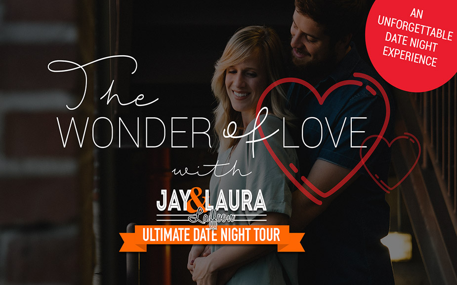 Jay and Laura Laffoon smiling together promoting The Wonder of Love: Ultimate Date Night Tour — an unforgettable evening for couples to laugh, connect, and grow in faith.